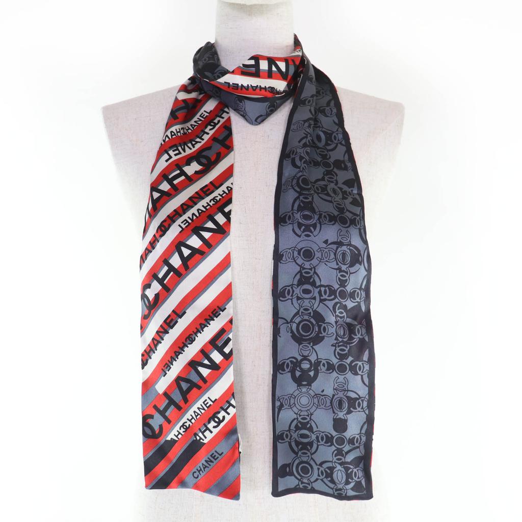 Excellent CHANEL Scarf Twilly Reversible COCO Mark Logo Multicolor Silk Women Used