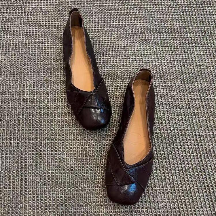 

Версия из овчины~ - Дизайнерская обувь ручной работы из плетеной кожи с неглубоким вырезом, женские туфли-балетки на мягкой подошве с круглым носком, простые и темпераментные 40 коричневый