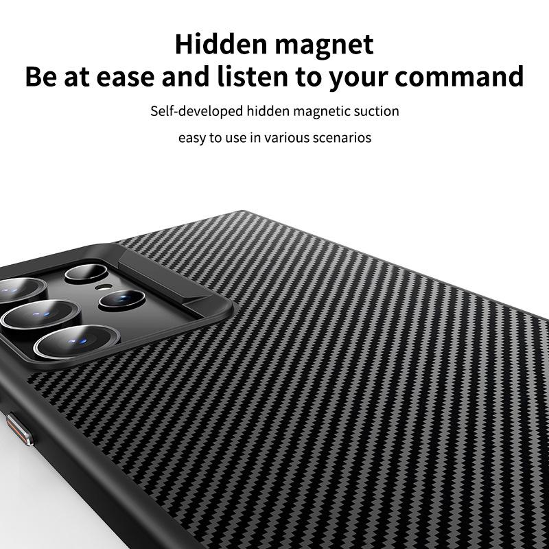 Convient pour Coque de Téléphone Portable Samsung S25ULTRA S24PLUS Intégrée Motif Fibre de Carbone Magnétique TPU Anti-Chute