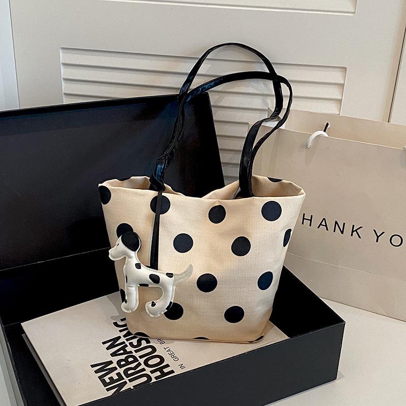 Niche Women's Polka Dot Canvas Bucket Shoulder Bag 2026