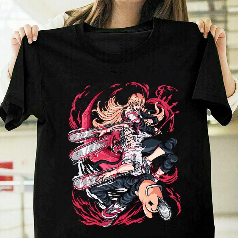 Anime Short-sleeved T-shirt Men's and Women's Printing Summer Trend Chainsaw Man Casual Loose Men's and Women's Pure Cotton Top