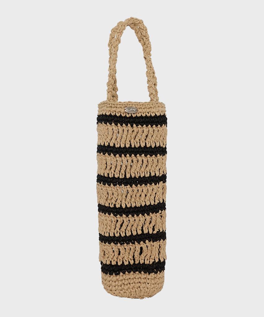 Slowslowly Moroccan Handmade Crochet Stripe Wine Bag _ Beige
