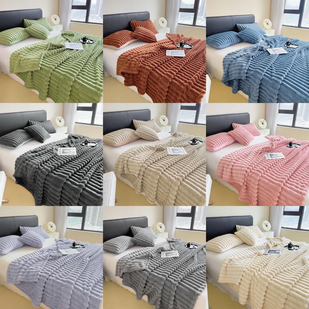 Office Nap Blanket With Solid Color Striped Design For Spring Autumn Relaxation