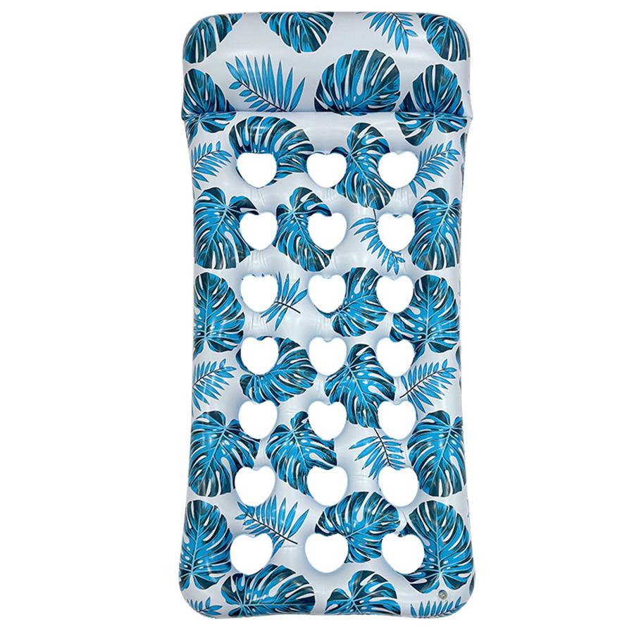 1pc Tropical Leaf Print Inflatable Pool Float Mat, Mesh Hole Water Floating Lounge Bed, for Summer Beach Party