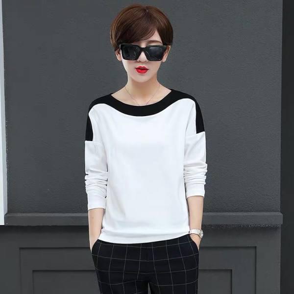 

Женская футболка с длинным рукавом свободного кроя для мам среднего возраста - Новинка 2022 Осень/Весна Базовый топ 4XL белый