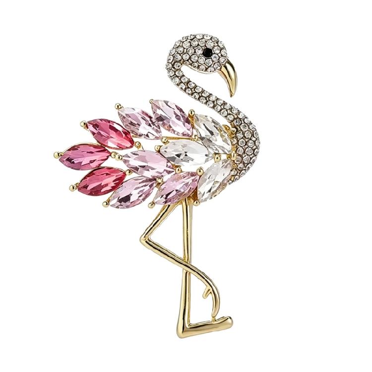 Flamingo Inspired Brooch With Stylish Stones Elegant Costumes Jewelry