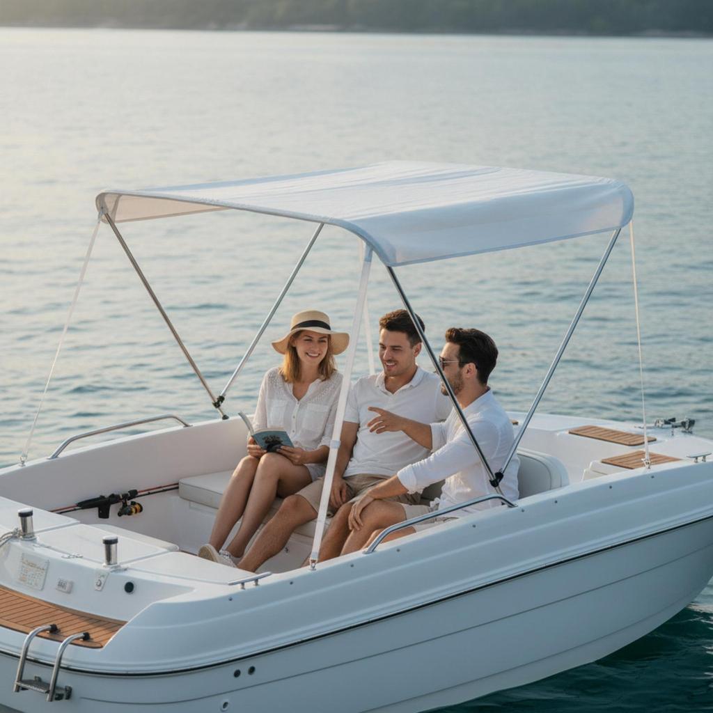 Bimini Top with Support Poles | Resistant, Boat Canopy Metal Frame, for Inflatable Boats