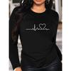 Women's Spring and Autumn Loose Comfortable Electrocardiogram Graphic Printed Long Sleeved Round Neck T-shirt