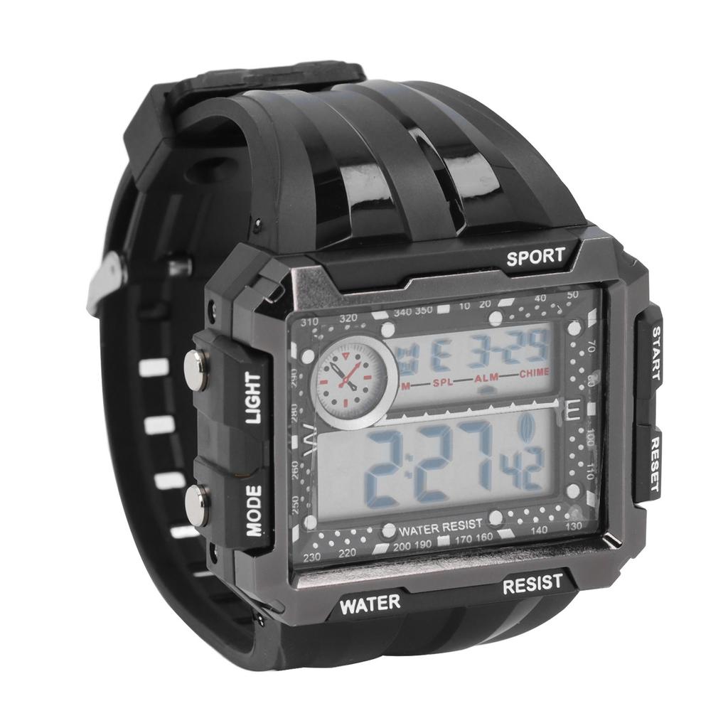 Digital Sports Watch 50m Waterproof Rectangular Large Screen Dial Watch 12 24 Hours LED Luminous Wrist Watch