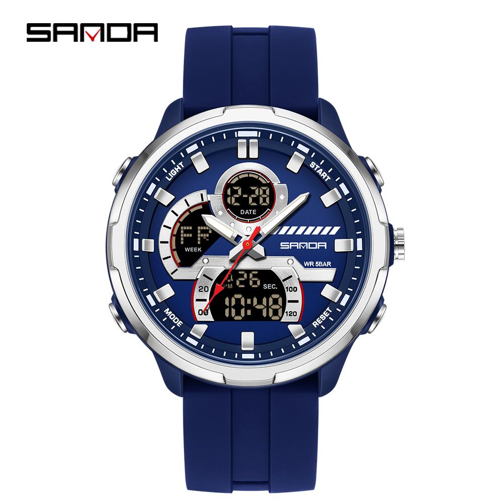 Electronic Watch Men's Dual Display Dial 5ATM Waterproof Night Light Stopwatch Multifunctional Sports Electronic Watch