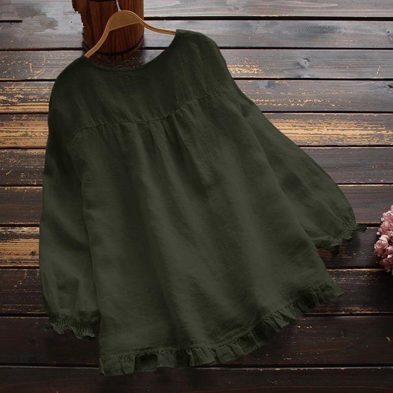 Blusa Donna Girocollo Manica Lunga Orlo Arricciato Irregolare Taglia Grande Camicia Larga Top Dolci Monocolore Moda Elegante Casual Abbigliamento Semplice