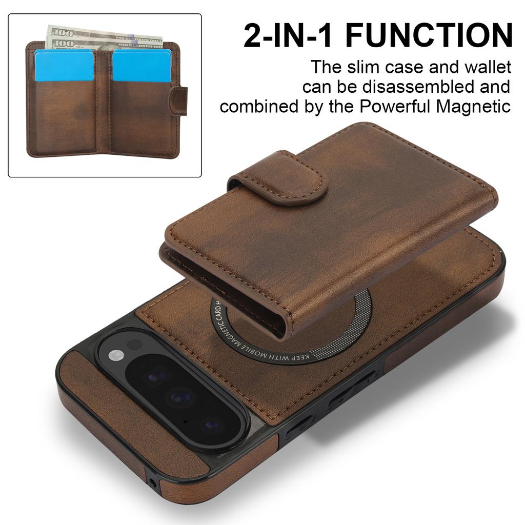2IN1 Detachable Magnetic Leather Case For Google Pixel 9 Pro XL 9A 8A 8 Pro Magsafe Wireless Charge Wallet Card Packs Cover Capa