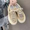 Women Versatile Casual Flats Thick Sole Rhinestone Vintage Dirty Sneakers