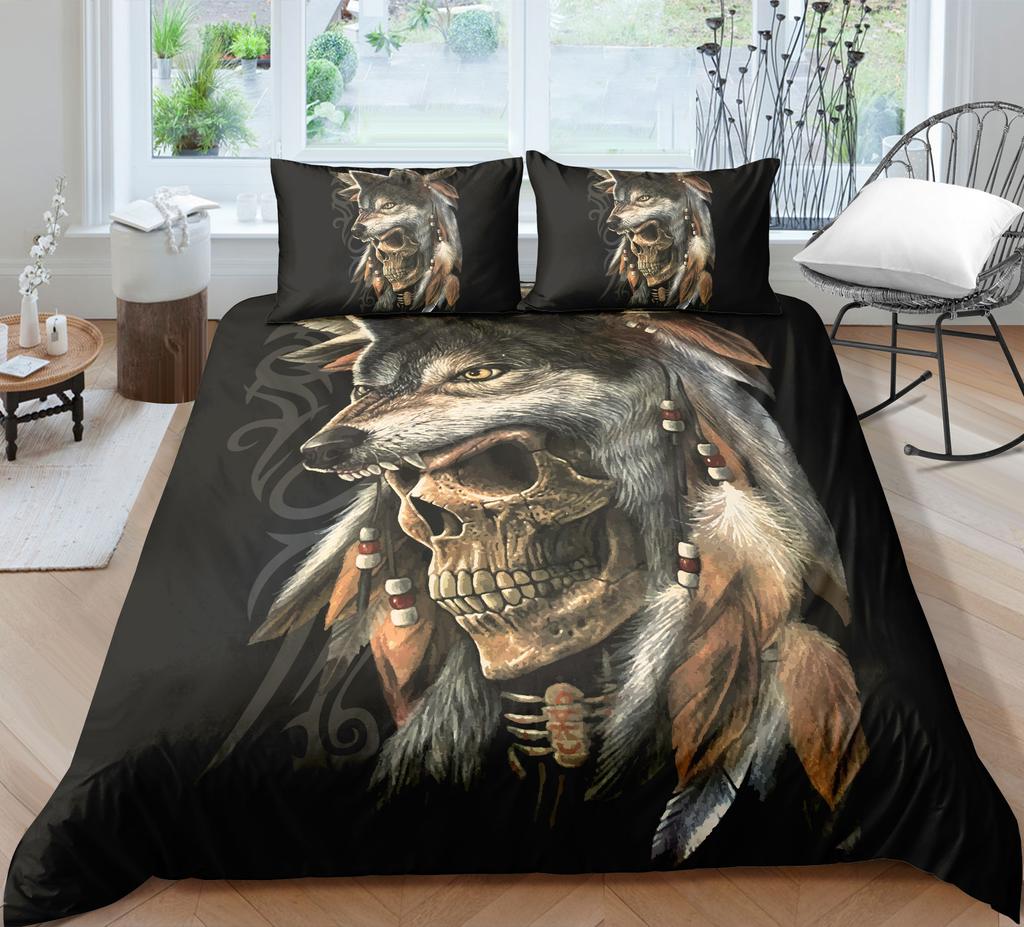3D Skull Head Bedding Set Bedding Bedding Bedding Cover and Pillow Case 2/3 Pieces Single/Double Bed Washable and Quick Drying Bedding