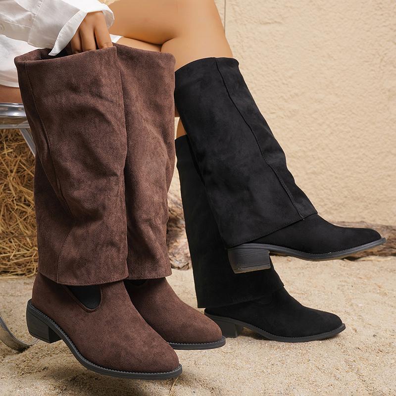 Moda Zima Szpiczasty Nosek Łączone Damskie Kozaki do Kolana Design Grube Obcasy Długie Botki Denim Damskie Buty Zapatos Mujer