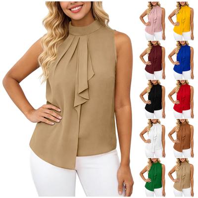 Women's Fashionable Casual Temperament Elegant Pleated Color Sleeveless T-Shirt Top