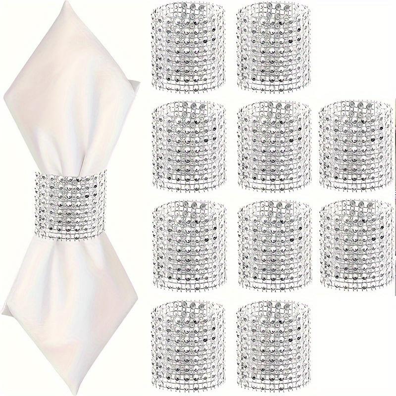 10pcs Elegant Rhinestone Napkin Buckle, Golden Shiny Napkin Ring, for Dining Table Decoration