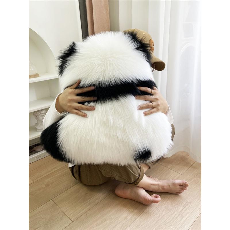 Black and White Plush Panda Hugging Pillow – Cute Bedside/ Sofa Cushion with Floral Design for Living Room or Bay Window