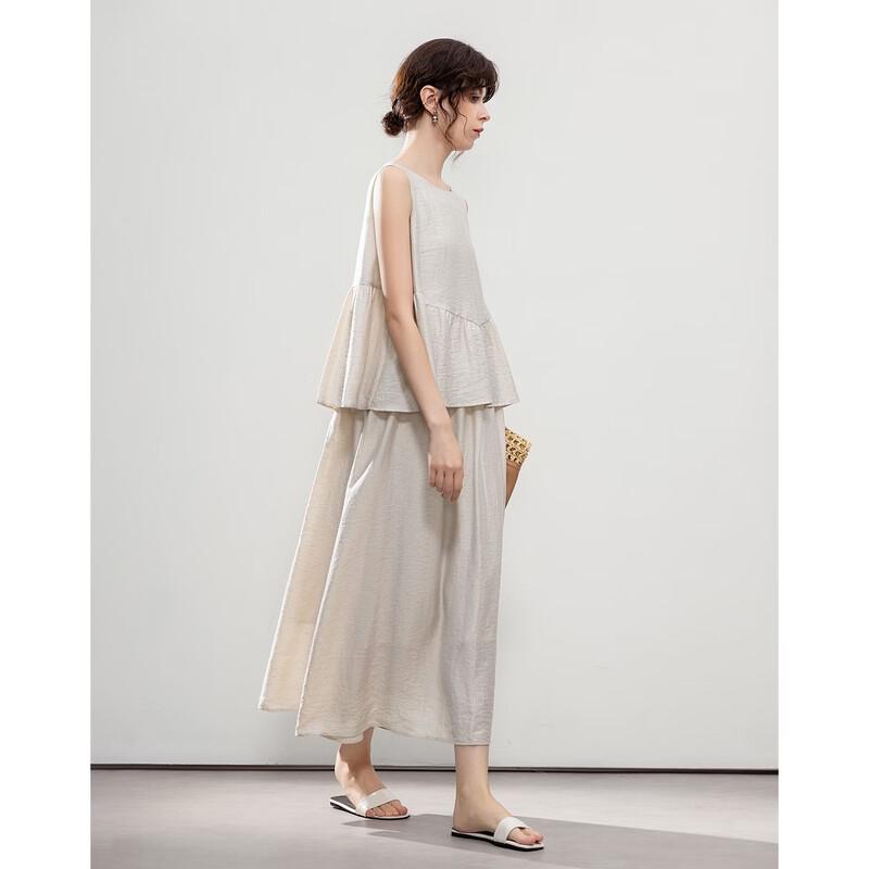 Demana Summer Linen Blend Spliced Tiered Maxi Dress M