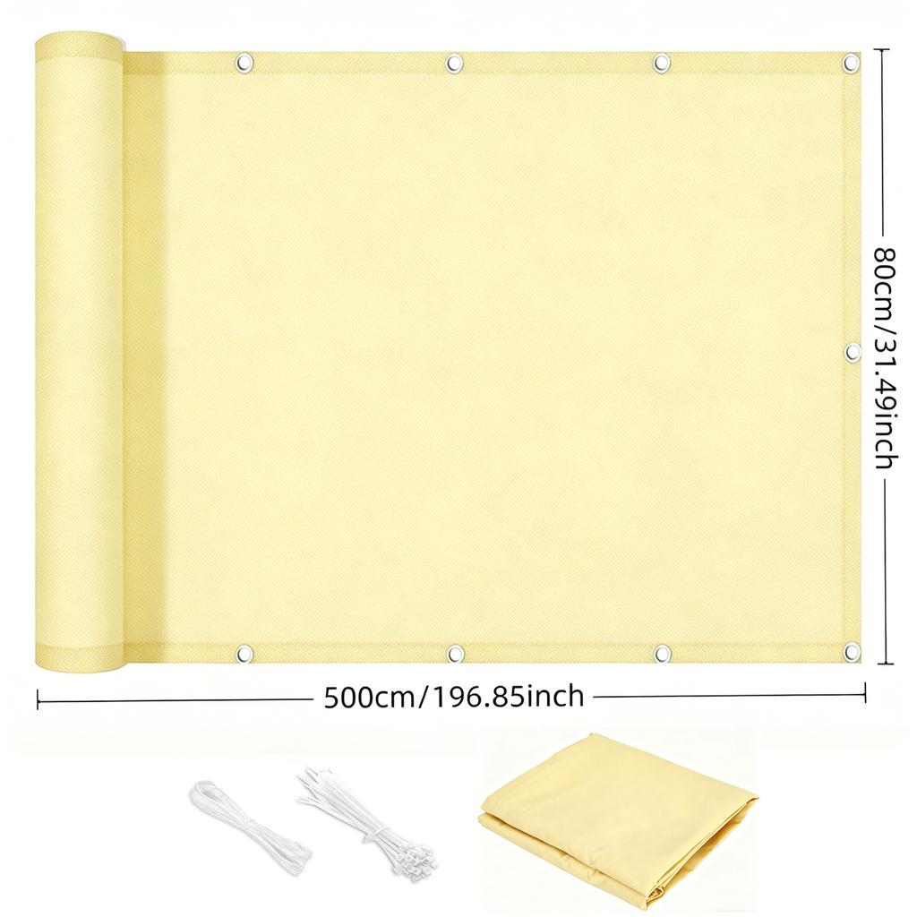 Balcony Privacy Screen, Outdoor Sunshade Fabric, Garden Fence Cover, Apartment Railing Protector with Rope Tie-Downs - Beige