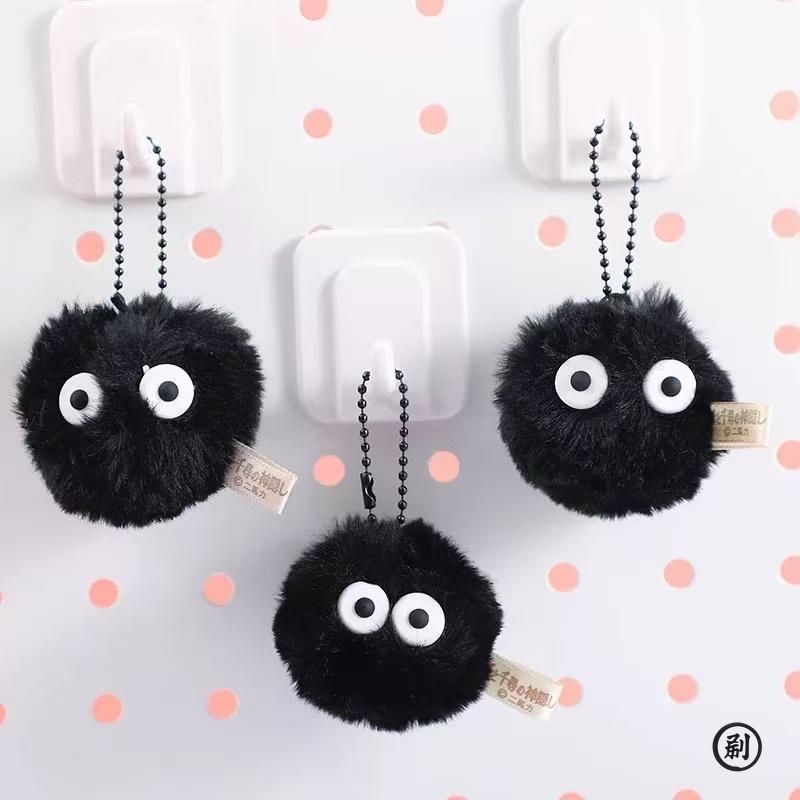 5PCS Or 10PCS Pet Toy Coal Ball Figurines Keychains Accessories Cute Plush Black Coal Ball Cartoon Bag Pendants