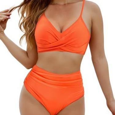 Damen Bikini Badeanzug Zweiteilig Bauchfrei, Badeanzug High Waist Unterteil und Verstellbarer Bikini