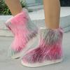 Damen Florale Fleece Mittelhohe Schneestiefel, Plüsch Warme Winterschuhe, Große Größen Herbstschuhe
