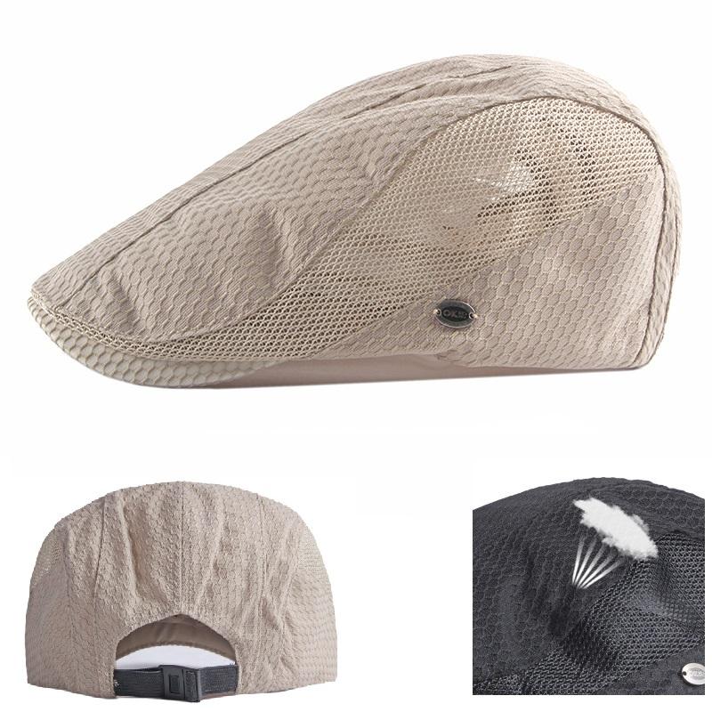 Men's Mesh Flat Cap Breathable Summer Newsboy Hat Beret Cabbie Ivy Gatsby for Driving Hunting