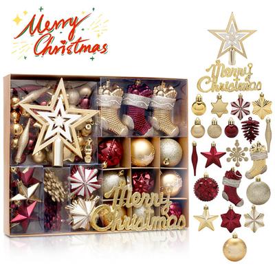 70 buc/cutie Ornament Crăciun Vesel Variat, Globuri Crăciun Rezistente la Spargere, Vârf Brad Stea, Agățat