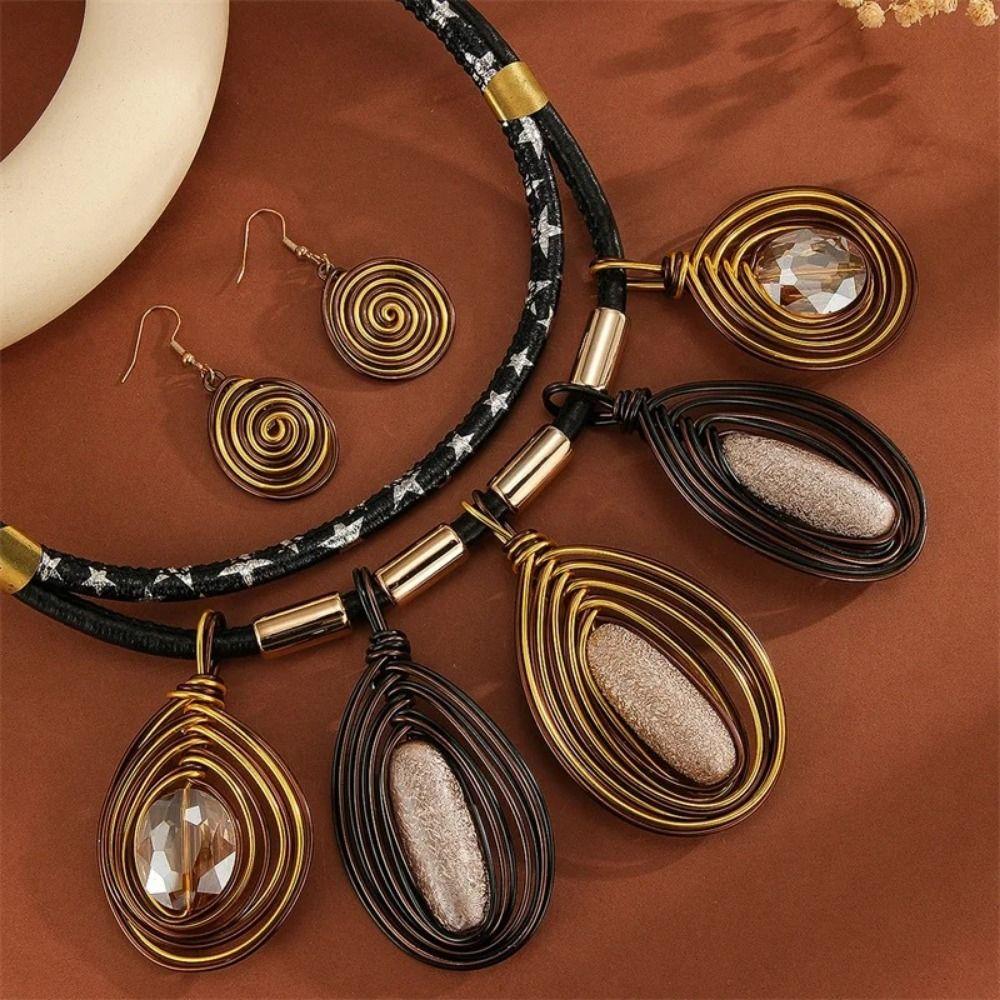 Crystal Necklace Earrings Set Rhinestone Inlaid Women Jewelry Set Multi-layer Jewelry Set  Wedding