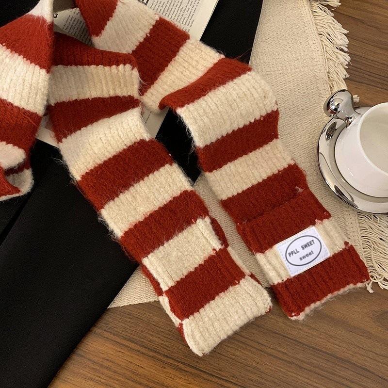 Japanese Style Fashion Striped Scarf Y2K Harajuku Gothic Long Striped Scarves Thicken Warm Knitted Streetwear Winter Shawl New