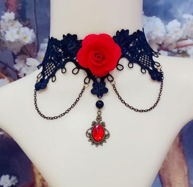 Colier Choker Gotic din Dantelă Neagră - Accesoriu Simplu Punk pentru Femei