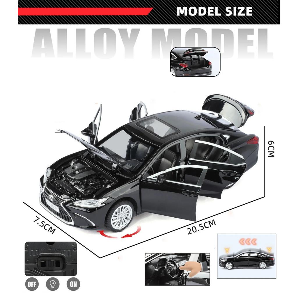 1/24 Lexus ES300h Alloy Car Model Diecasts Metal Luxy Vehicles Car Model High Simulation Sound and Light Collection Childrens Toy Gift