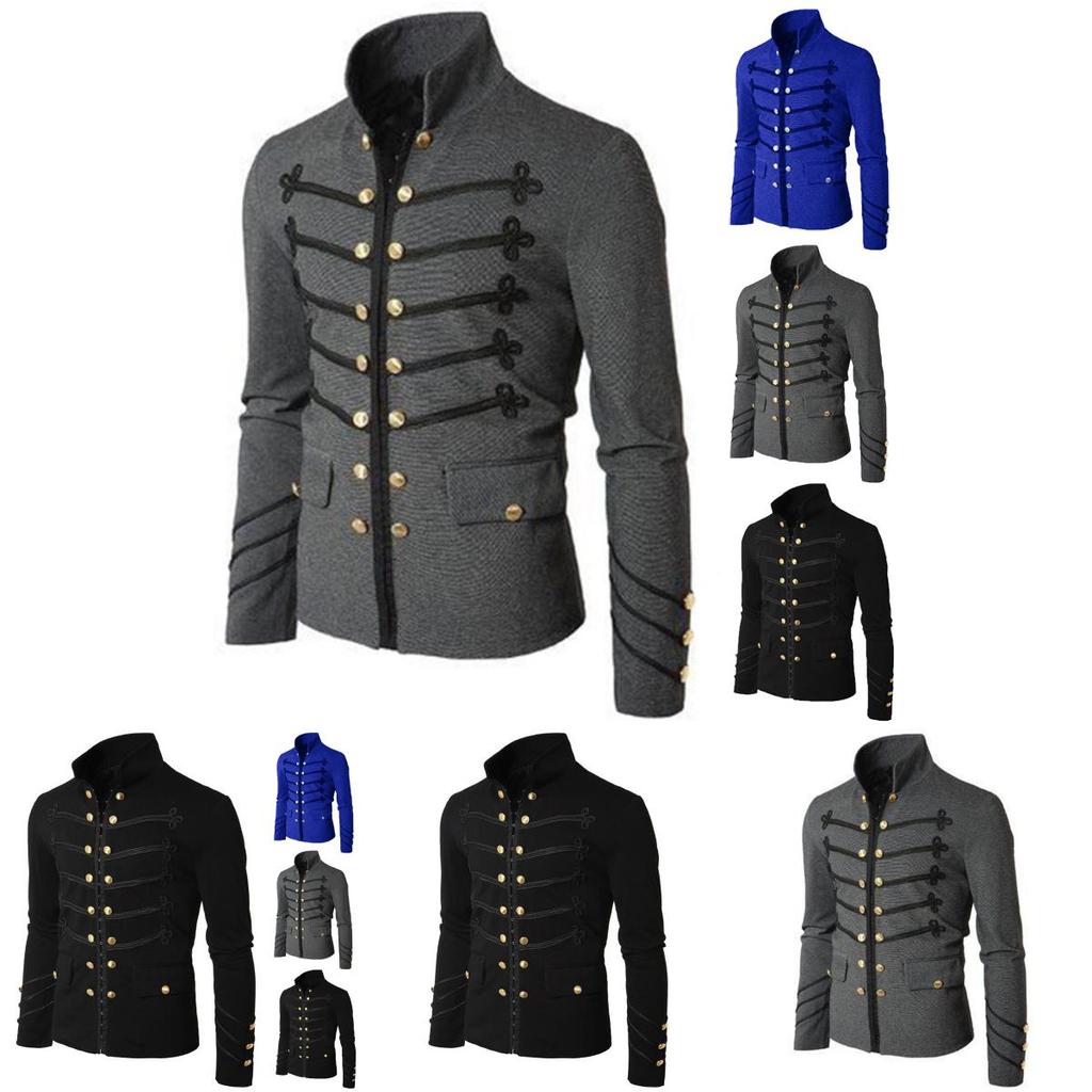 Elegant Men's Double Breasted Medieval Cosplay Jacket In Stylish Gothic Design