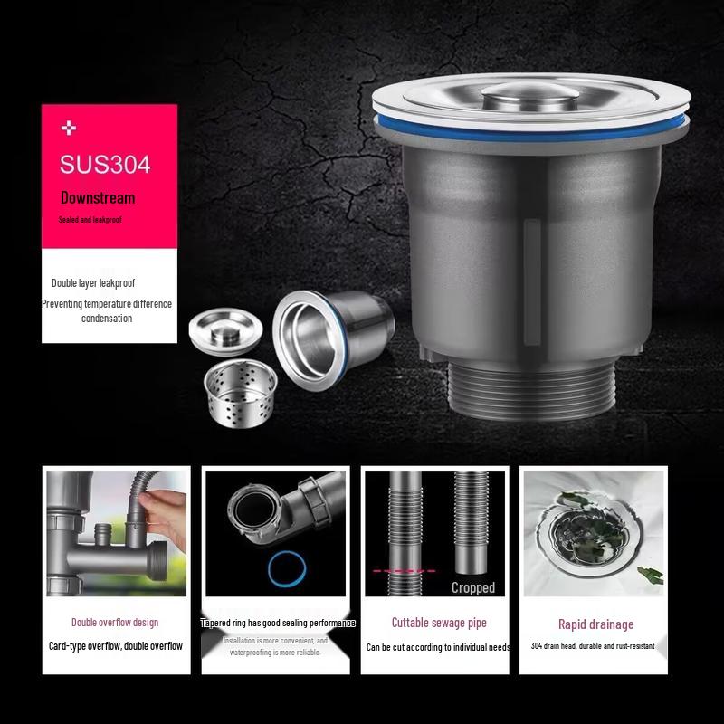 304 Stainless Steel Gourd Drain Pipe Kit for Single Sink