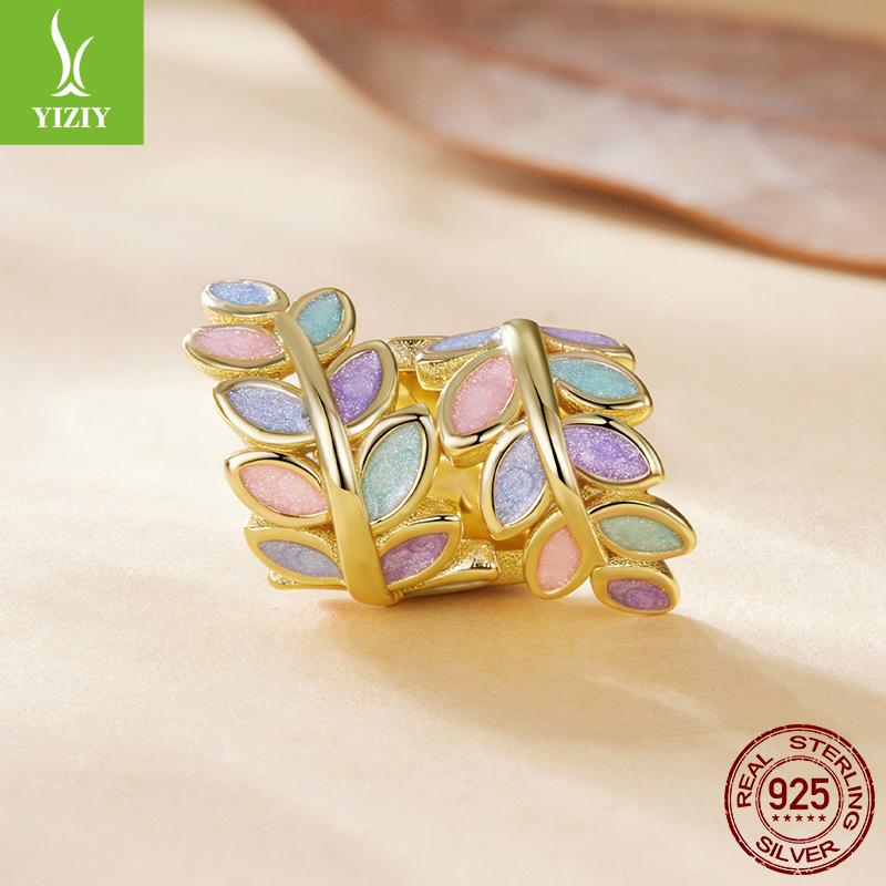 

Colorful Autumn Leaves S925 Sterling Silver Beaded Autumn Fallen Leaves Diy Bracelet Bead Accessories
