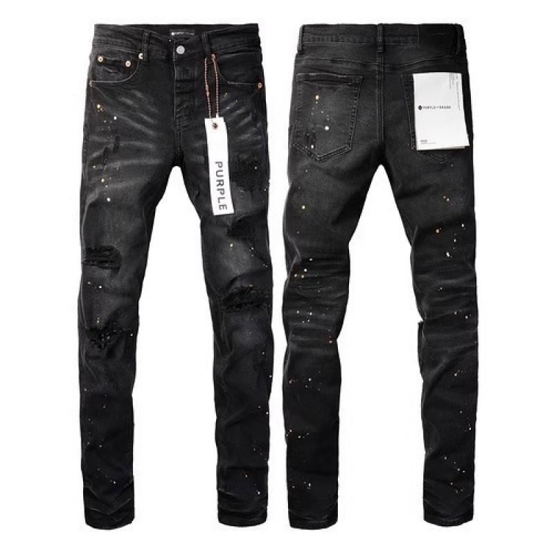 Mens Slim Fit Jeans Punk Style Distressed Printed Denim Pants Teens Casual Wear
