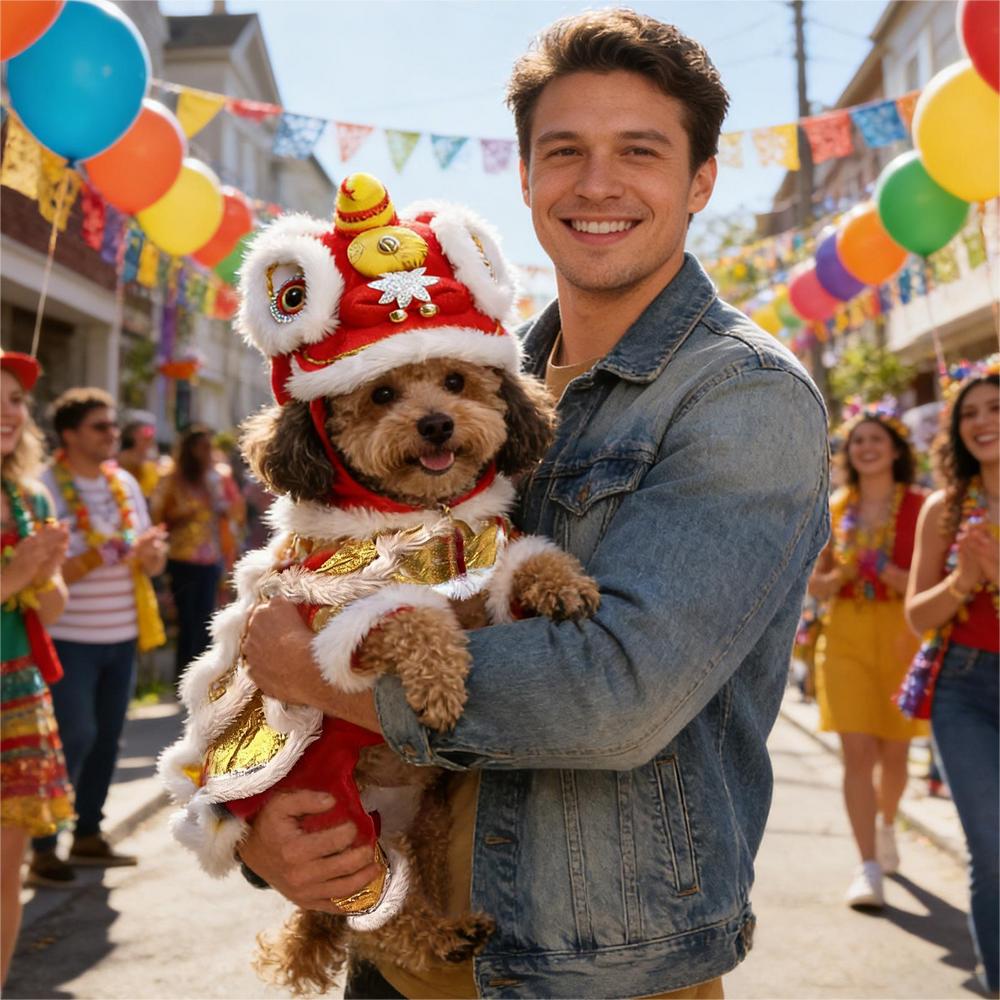 Costume Lion Dance Dog And Cat Spring Festival Dog Costume Chinese New Year Role Play Puppy Pet Chihuahua Puppy Costume