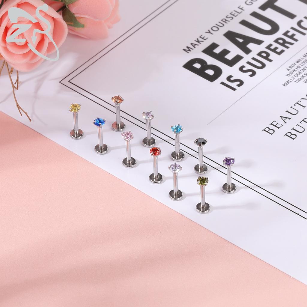ZS 6-13 STK/LOT 16G Rustfritt Stål Leppe Labret Piercingsett Krystall Monroe Leppepiercing Øre Tragus Helix Bruskpiercing 6/8/10mm