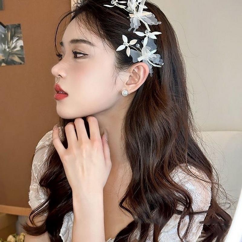 Retro Butterfly Hair Clip For Women Cute Blue Bow Hairclip Girls Pearl Barettes Kid Pink Hairpin Hanfu Hair Accessory