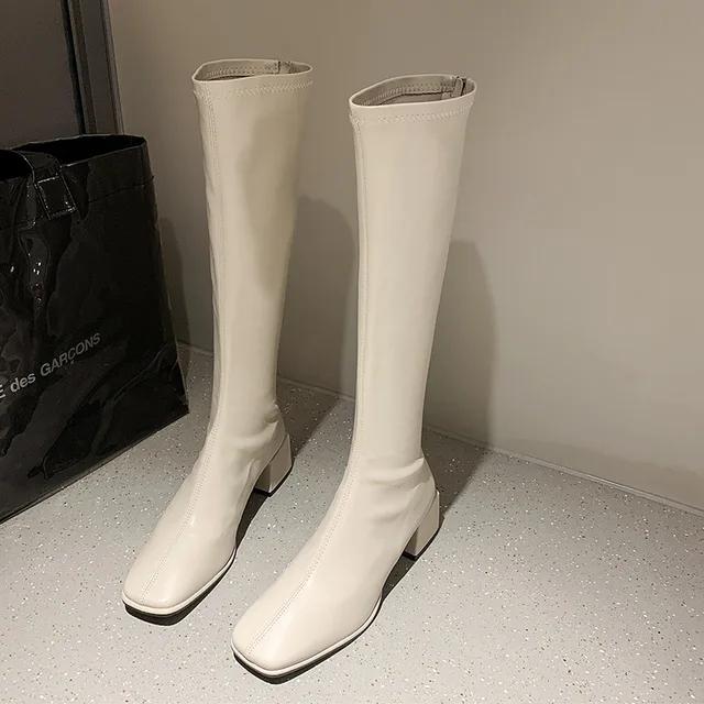 New Round Head Square with Simple Temperament of Winter Women's Boots Fashion Casual Slimming Thigh-high Fashion Boots