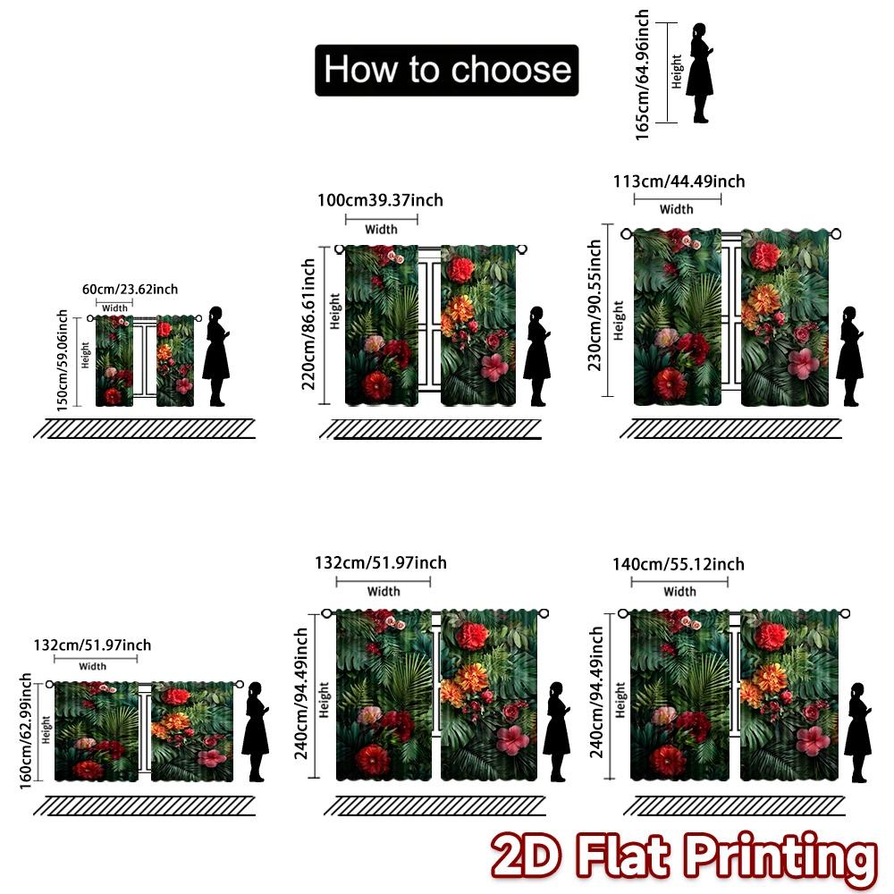 2D Flat Printing 2pcs Curtain Drapes Tropical Jungle Leaves Digital Printed Polyester Drapes Festive Holiday Perfect for Indoor