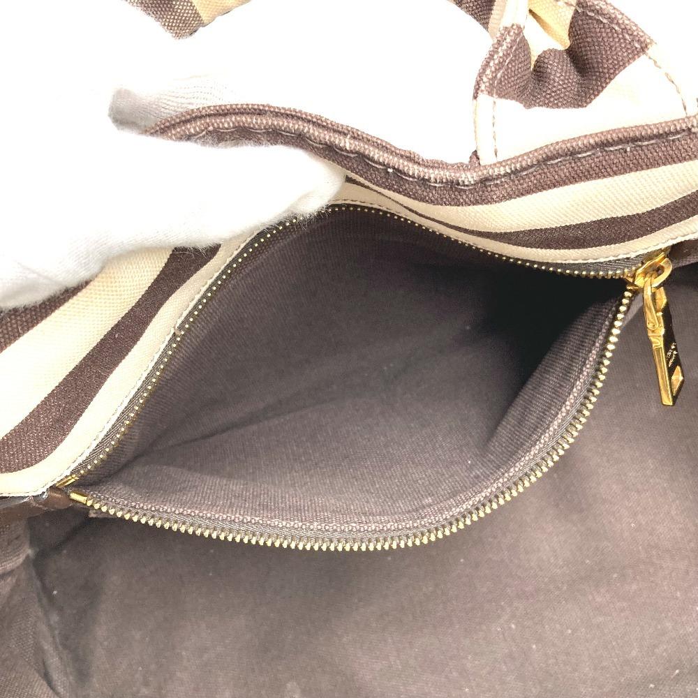 Prada Canapa Logo Border Bag Tote Bag Hand Bag Canvas Brown/White