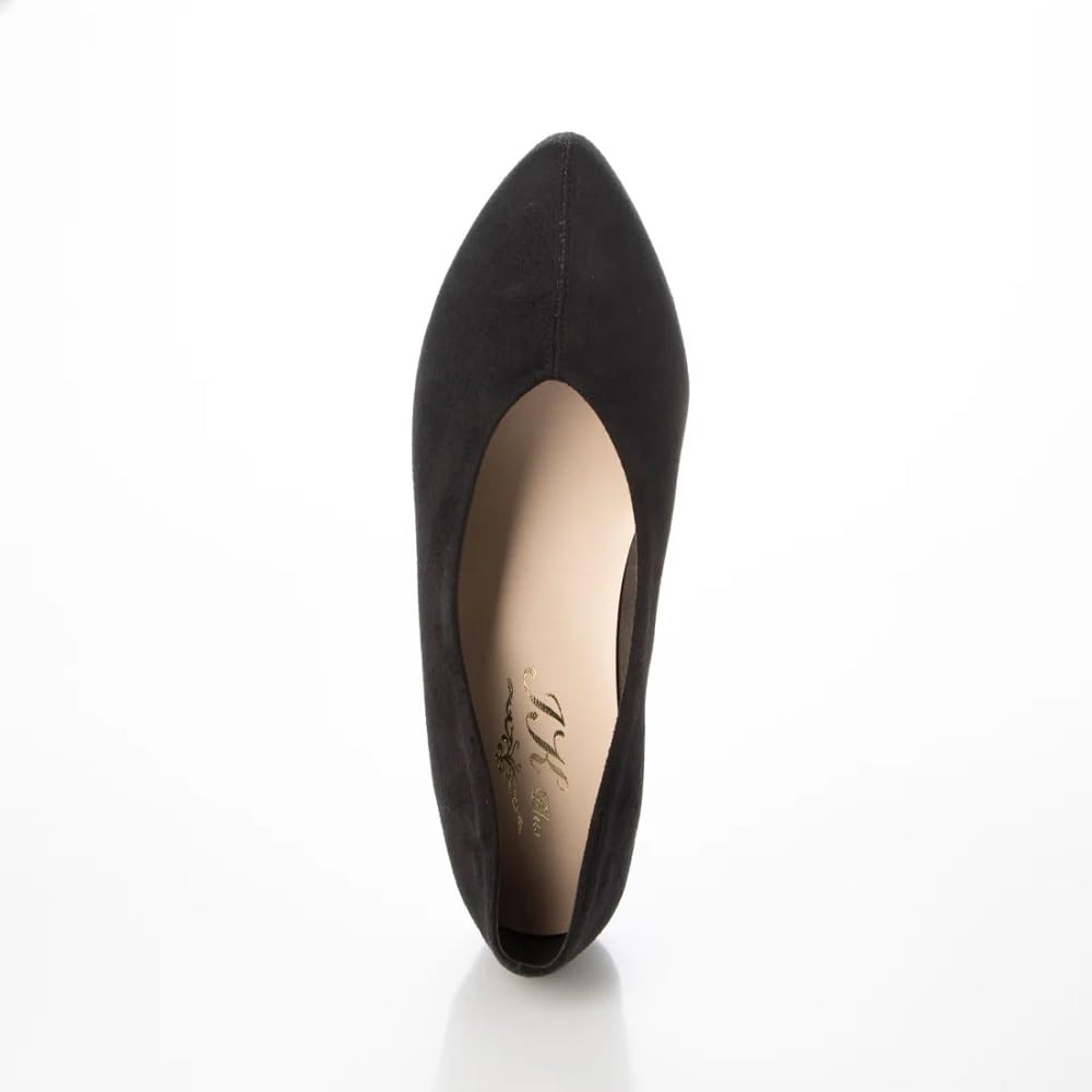 IK Plus Center Seam Flat Pumps, 4025-25, Women's, Black Suede, Size 21.5 cm, 3E