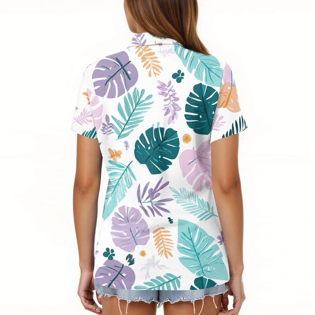 Dámská móda Ležérní klopa košile s krátkým rukávem s potiskem Dámské topy se zapínáním na knoflíky