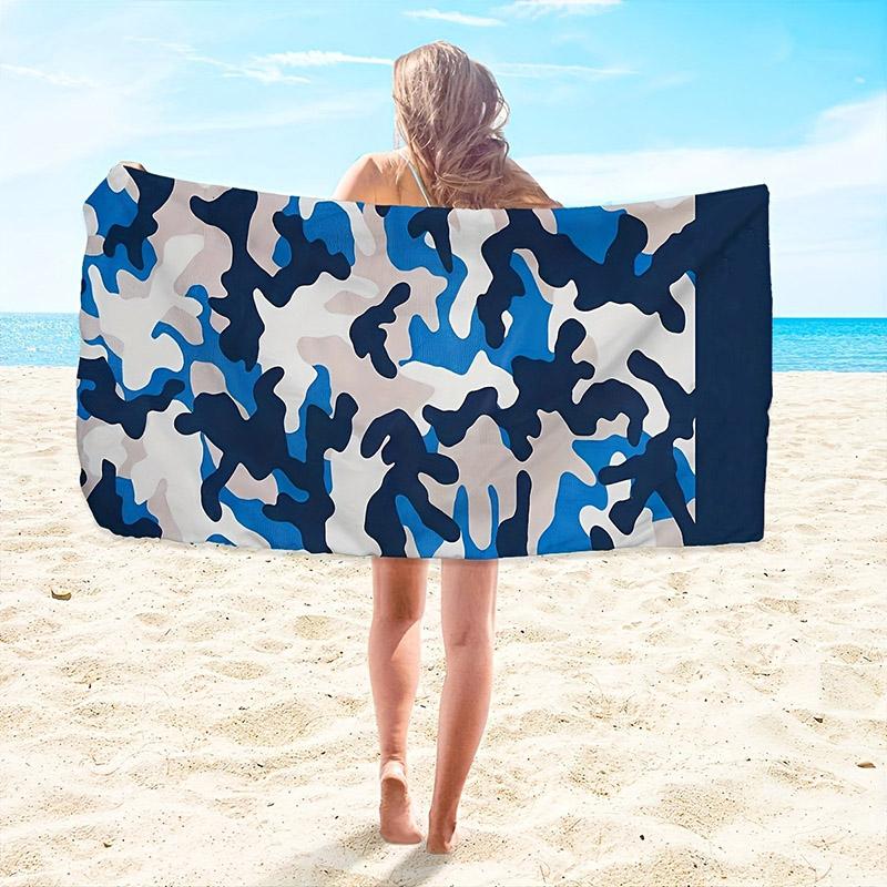 Blaues Camouflage-Strandtuch für den Sommer, gemustert, Sonnenschutz und winddicht, geeignet für Schwimmbad, Camping, Reise-Decke