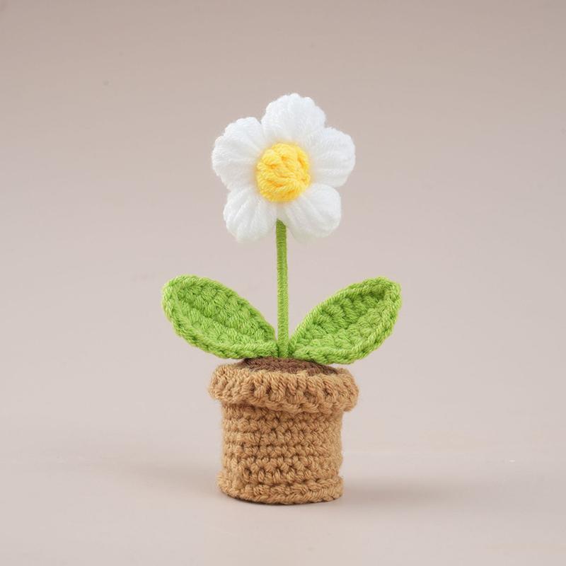 

Lovely Crochet SunFlowers Pot Handwoven Flowers Kintting Flower Pot Wedding Guest Gift Fake Plant Car Bookshelf Decor белый