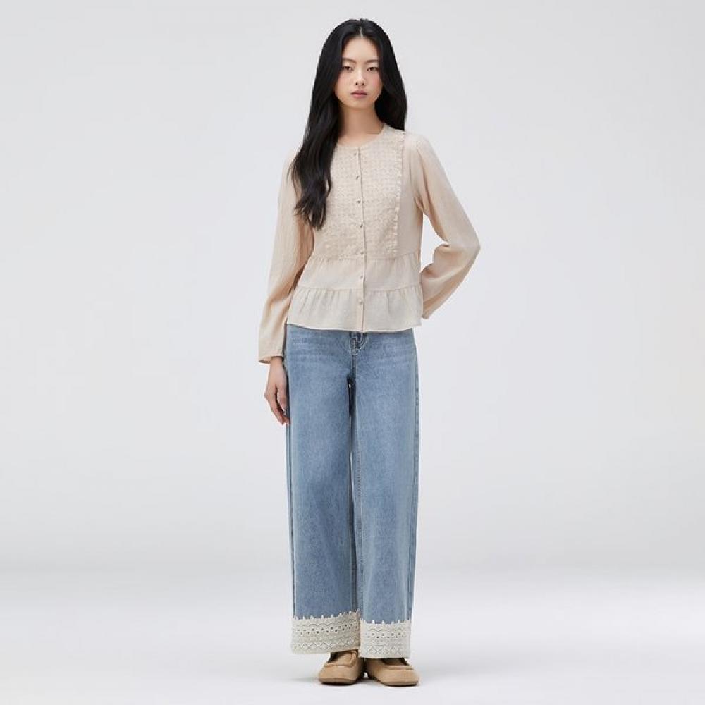 Thursday Island Eyelet Colorblock Frill Blouse T262mbl136w