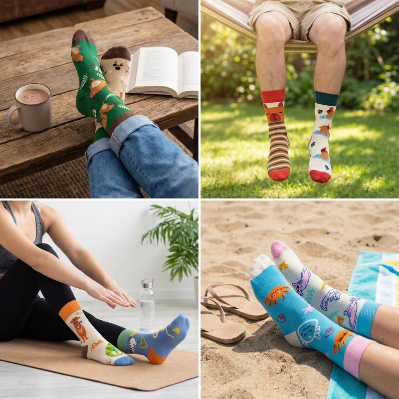 Unique AB Pattern Animal Socks Cotton Blend Breathable Moisture Wicking Seamless Construction Fit Men Women for Outdoor Activity