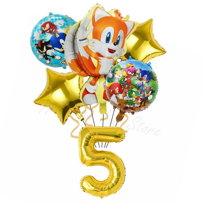 6Pcs Cartoon Hedgehog Balloons Sonic Theme Birthday Party Decoration Balloons For Boys Children Baby Bath Toys